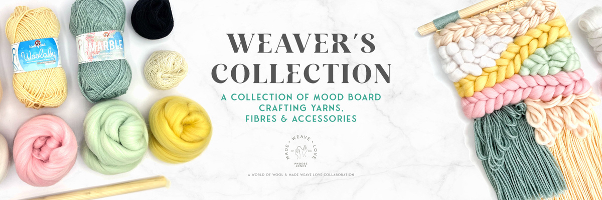 A Collection of Mood Board Crafting Yarns, Fibres and Accessories for Weaving
